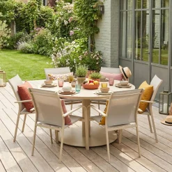 Round garden table Ø140cm aluminium + 6 chairs