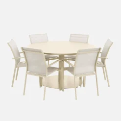 Round garden table Ø140cm aluminium + 6 chairs
