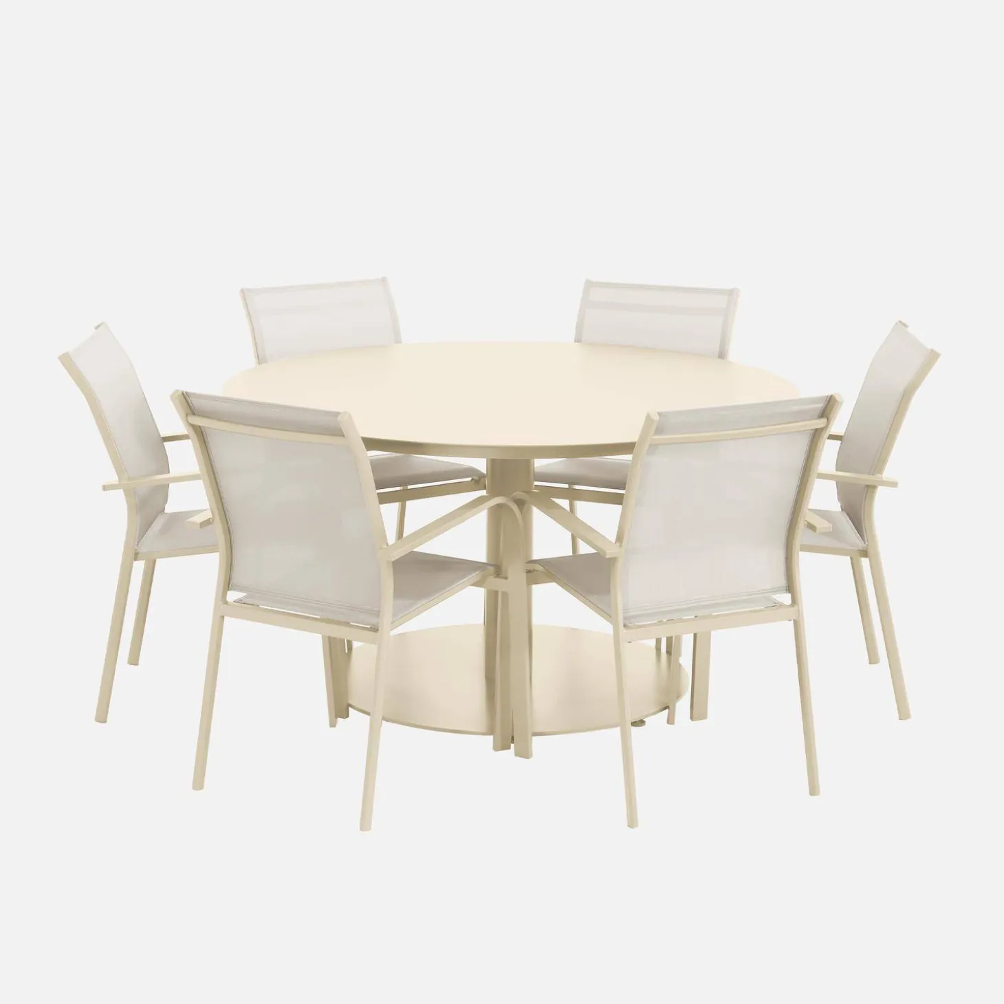 Round garden table Ø140cm aluminium + 6 chairs