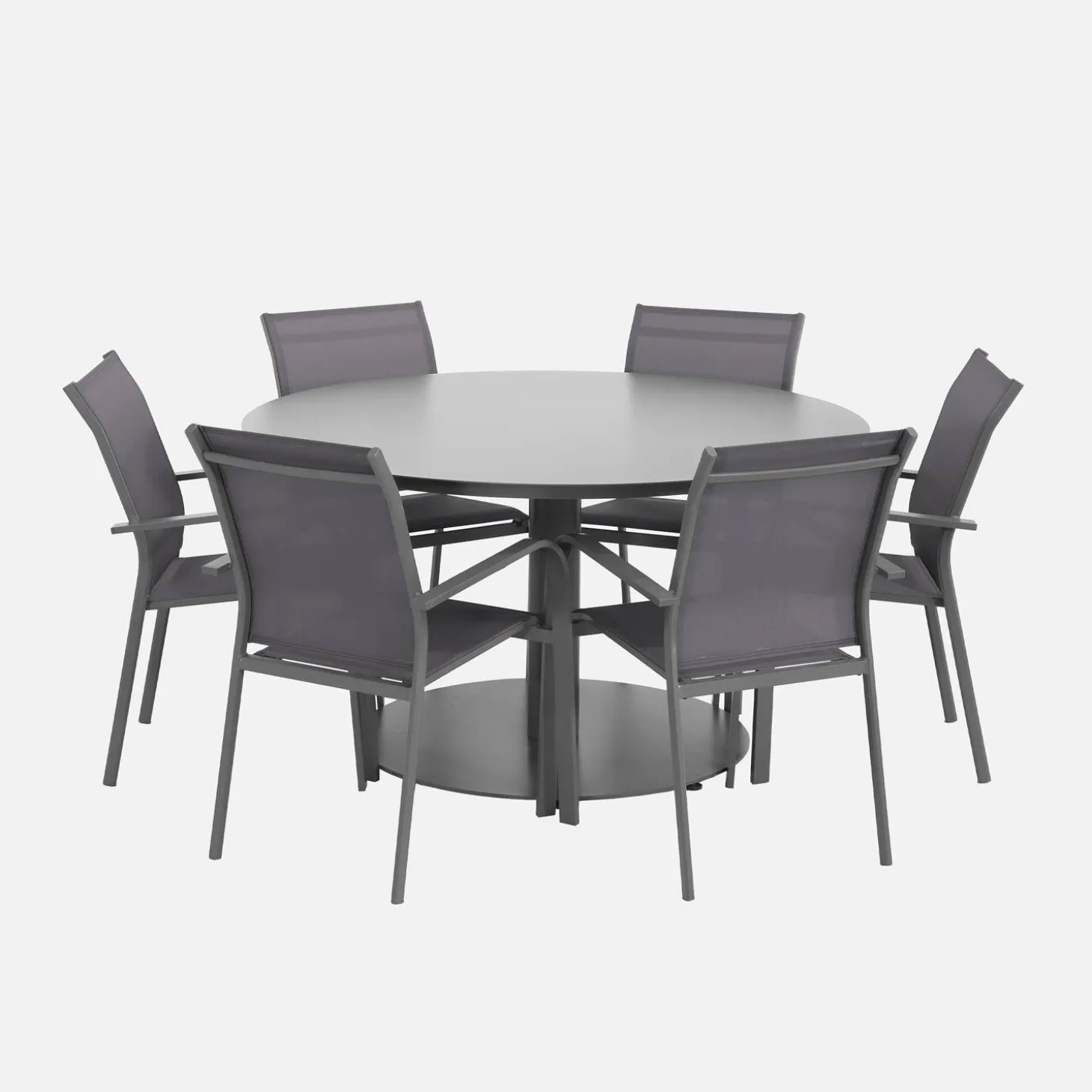 Round garden table Ø140cm aluminium + 6 chairs