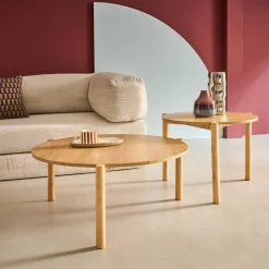 Round nesting coffee tables wood effect