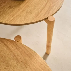 Round nesting coffee tables wood effect