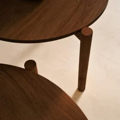 Round nesting coffee tables wood effect