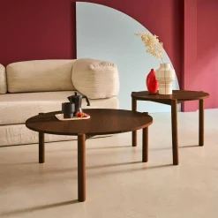 Round nesting coffee tables wood effect