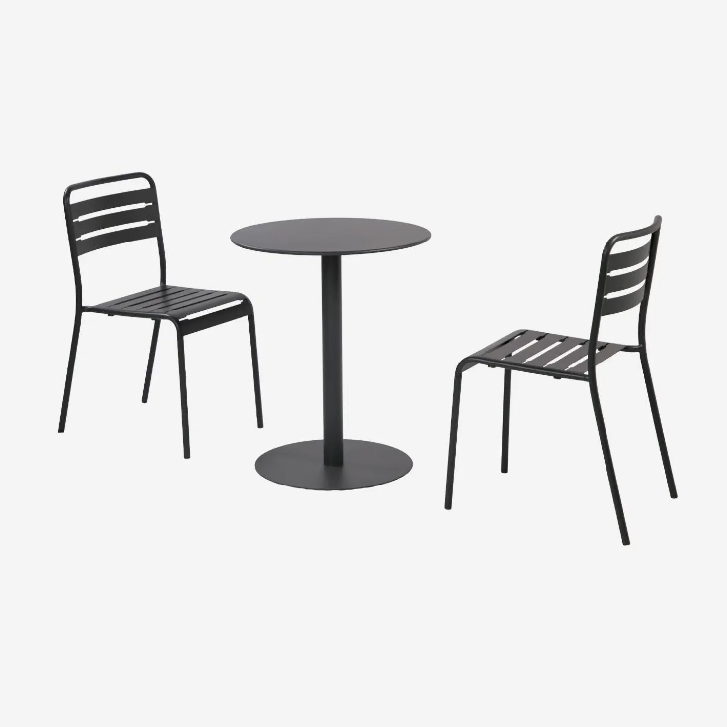 Round steel bistro garden table + 2 chairs