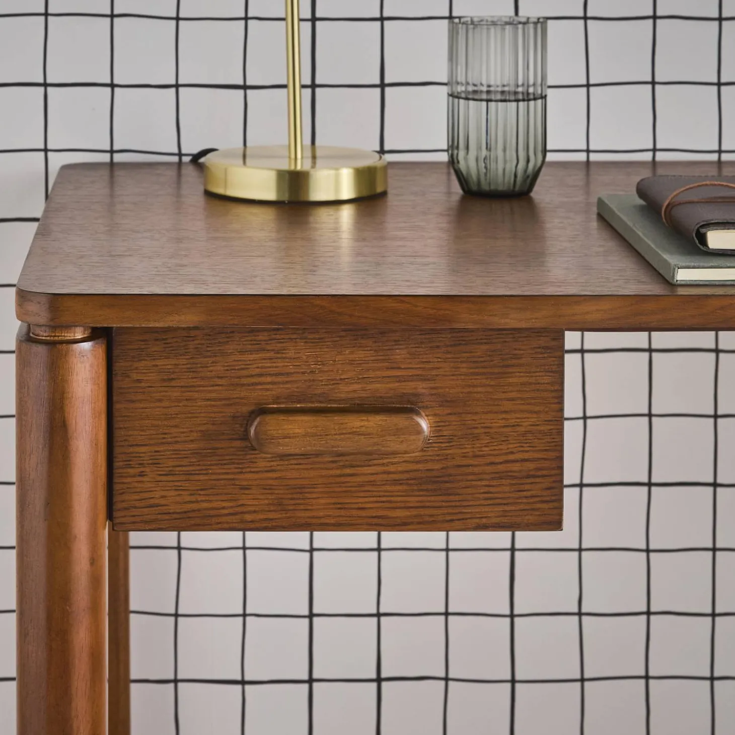 Rubberwood desk oak veneer 1 drawer