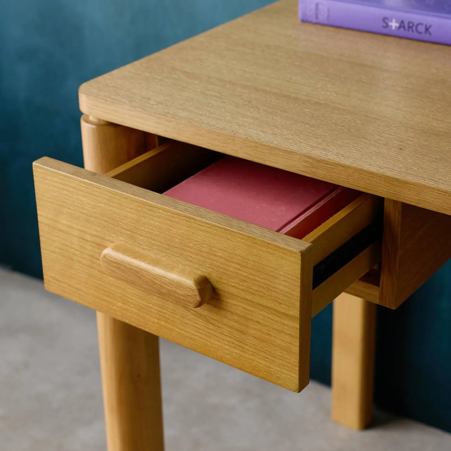 Rubberwood desk oak veneer 1 drawer