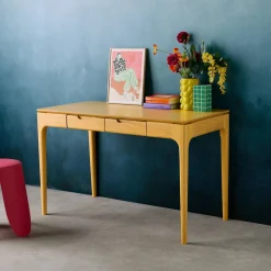 Rubberwood desk with ash veneer 2 drawers