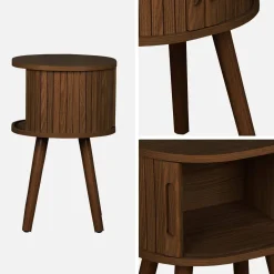 Scandinavian bedside table wood decor 2 sliding doors