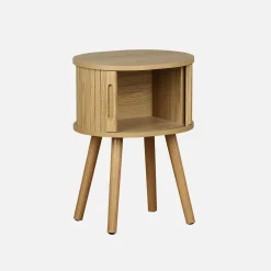 Scandinavian bedside table wood decor 2 sliding doors