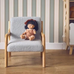 Scandinavian children's armchair in wood and bouclette fabric