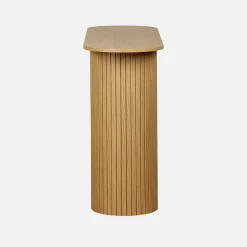 Scandinavian oval console with grooved wooden effect