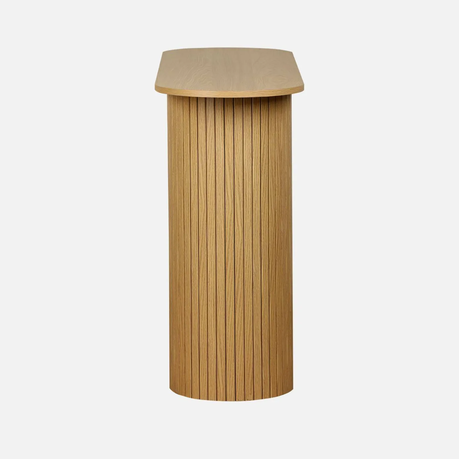 Scandinavian oval console with grooved wooden effect