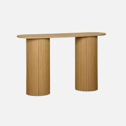 Scandinavian oval console with grooved wooden effect