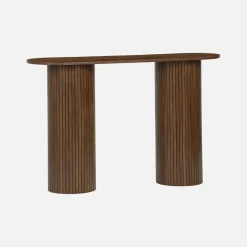 Scandinavian oval console with grooved wooden effect