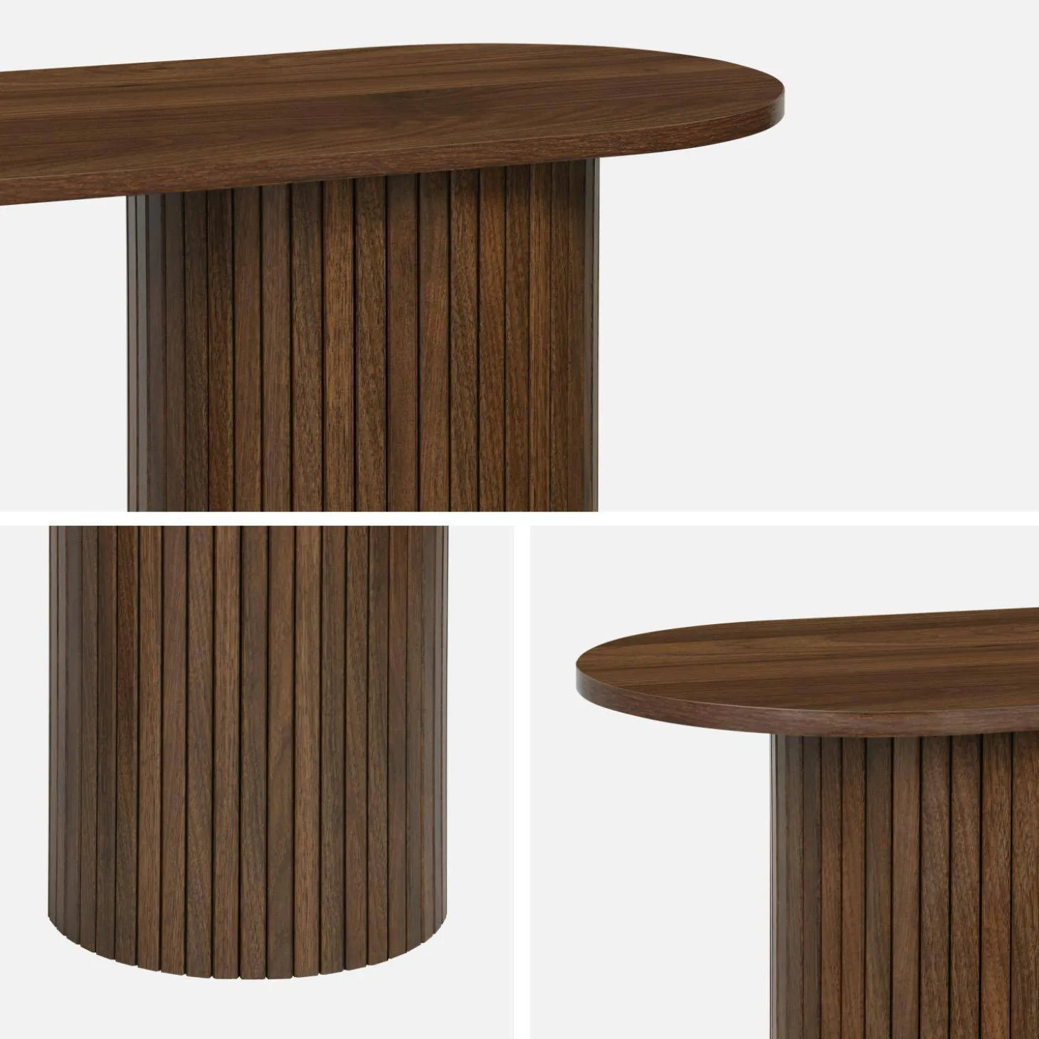 Scandinavian oval console with grooved wooden effect