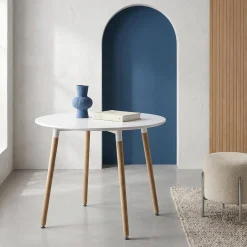 Scandinavian round dining table wood 2 seats