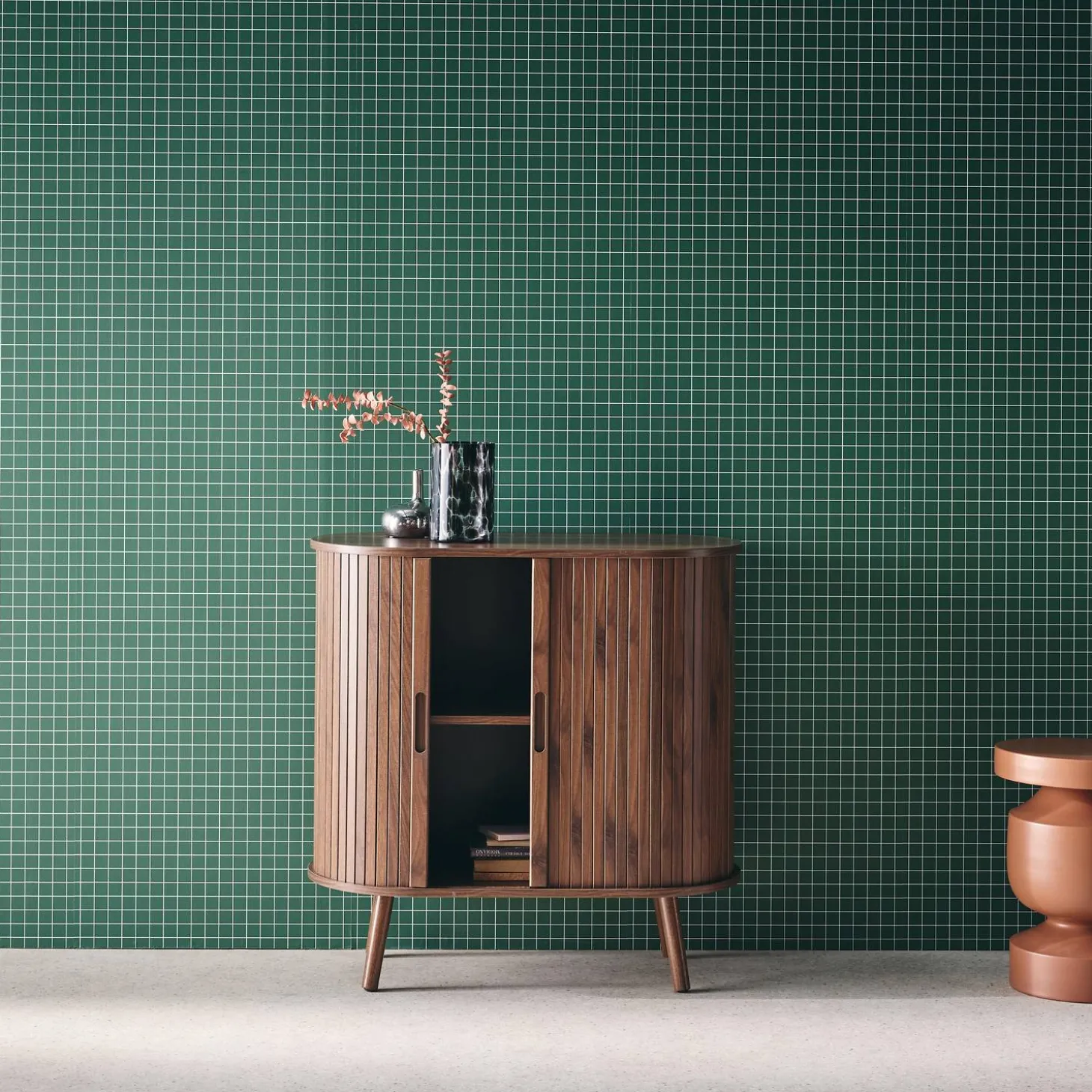 Scandinavian sideboard grooved wood effect 2 sliding doors 80cm