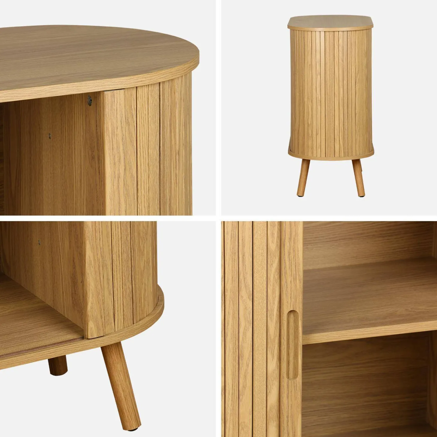 Scandinavian sideboard grooved wood effect 2 sliding doors 80cm