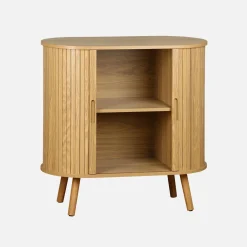 Scandinavian sideboard grooved wood effect 2 sliding doors 80cm