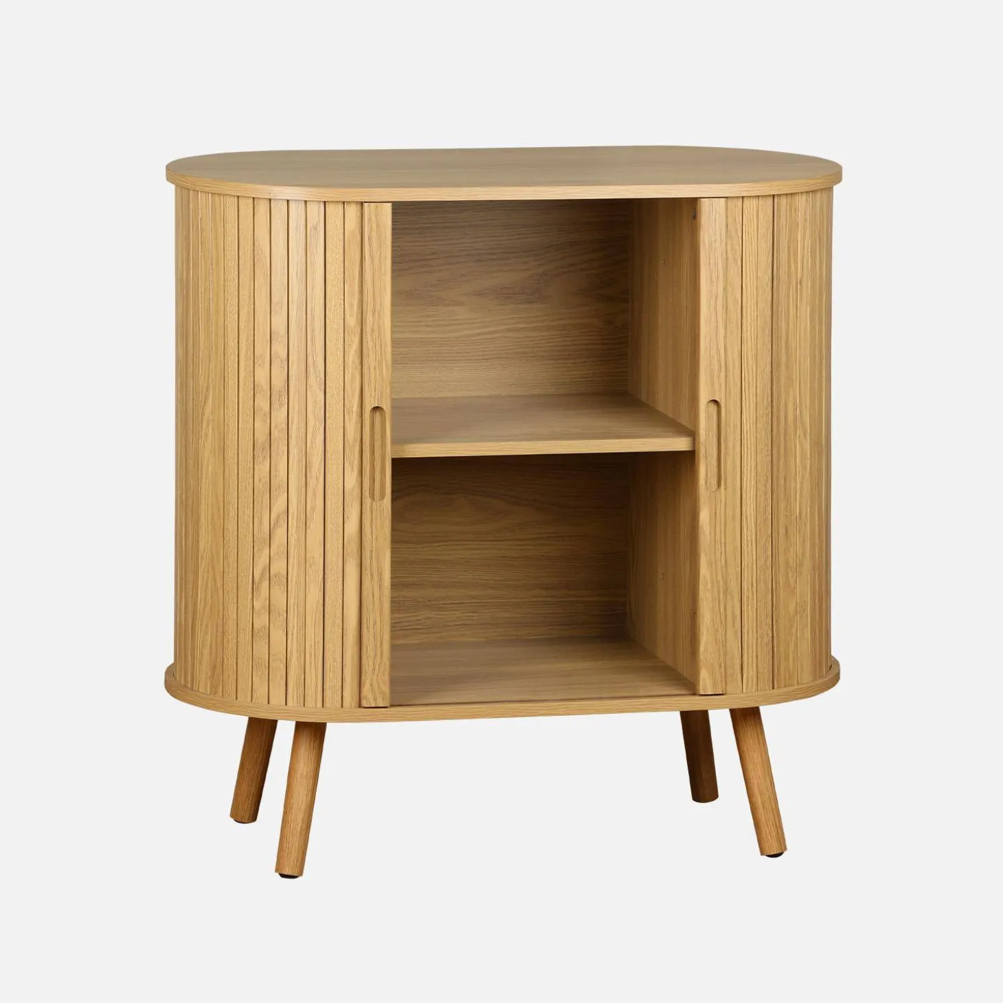 Scandinavian sideboard grooved wood effect 2 sliding doors 80cm
