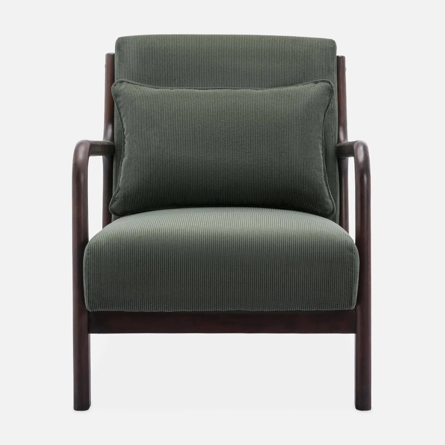 Scandi-style armchair in fine corduroy and hevea wood