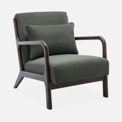 Scandi-style armchair in fine corduroy and hevea wood