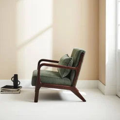 Scandi-style armchair in fine corduroy and hevea wood
