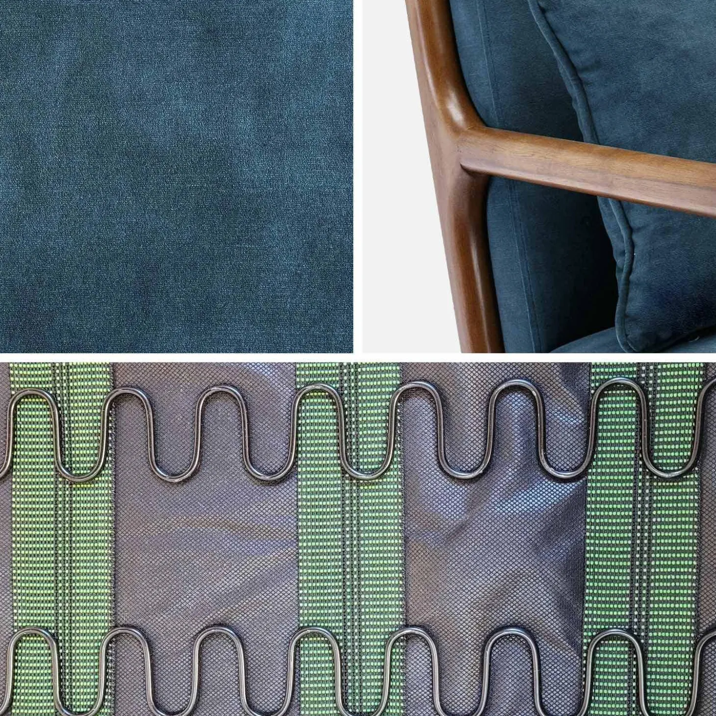 Scandi-style armchair in velvet and light walnut-stained hevea wood