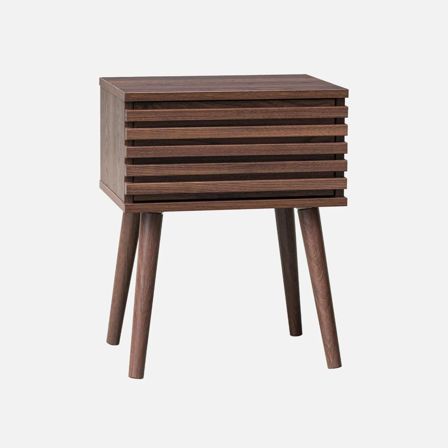 Scandi-style bedside table with grooved wooden effect