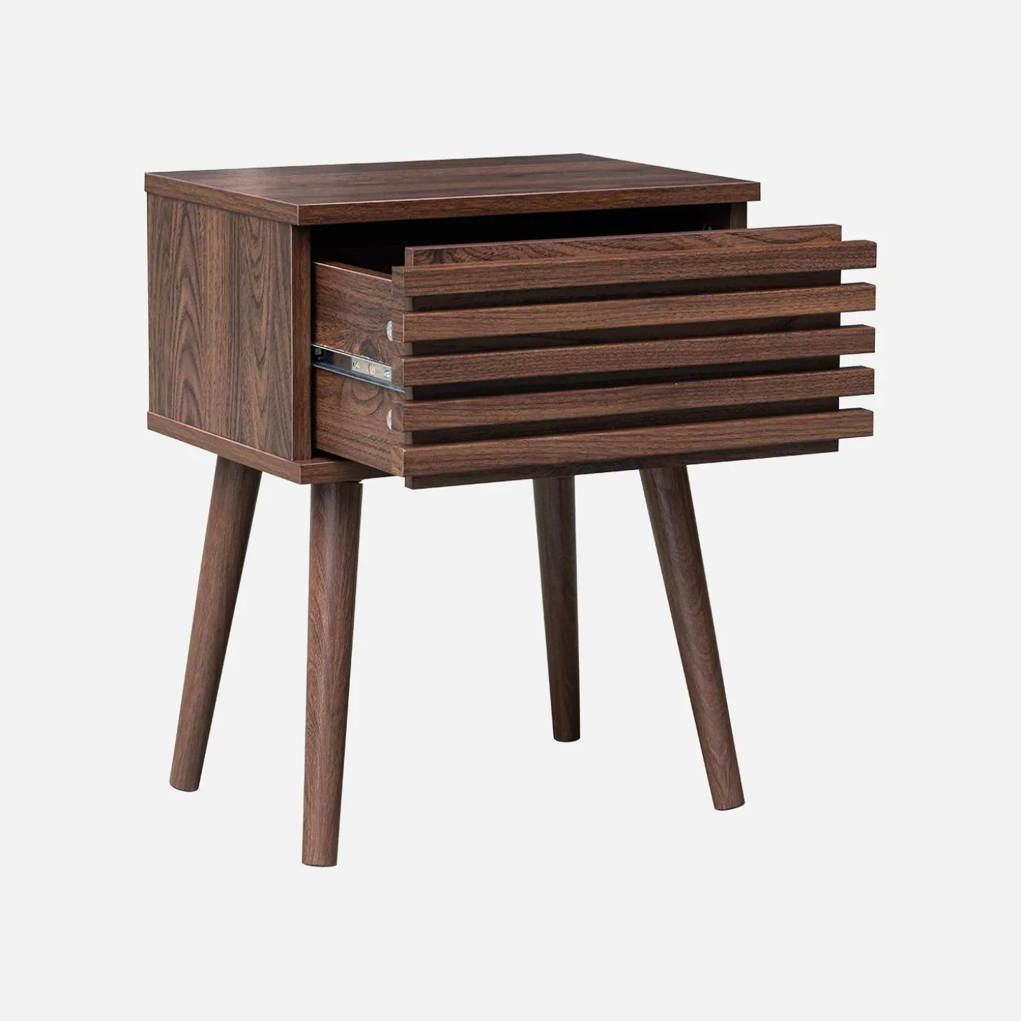 Scandi-style bedside table with grooved wooden effect