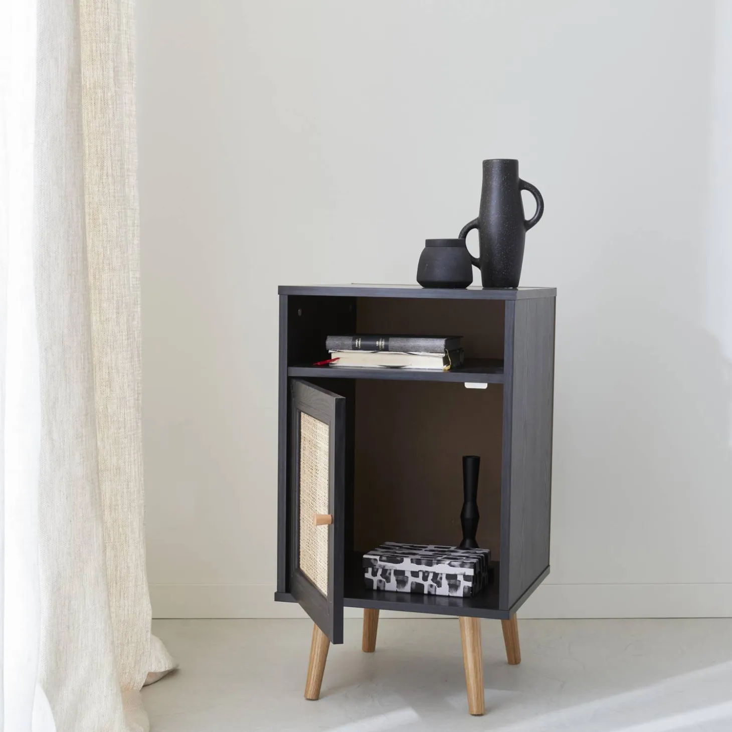 Scandi-style bedside table with drawer