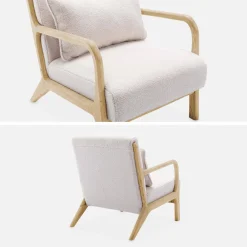 Scandi-style boucle wooden armchair with cushion