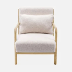Scandi-style boucle wooden armchair with cushion
