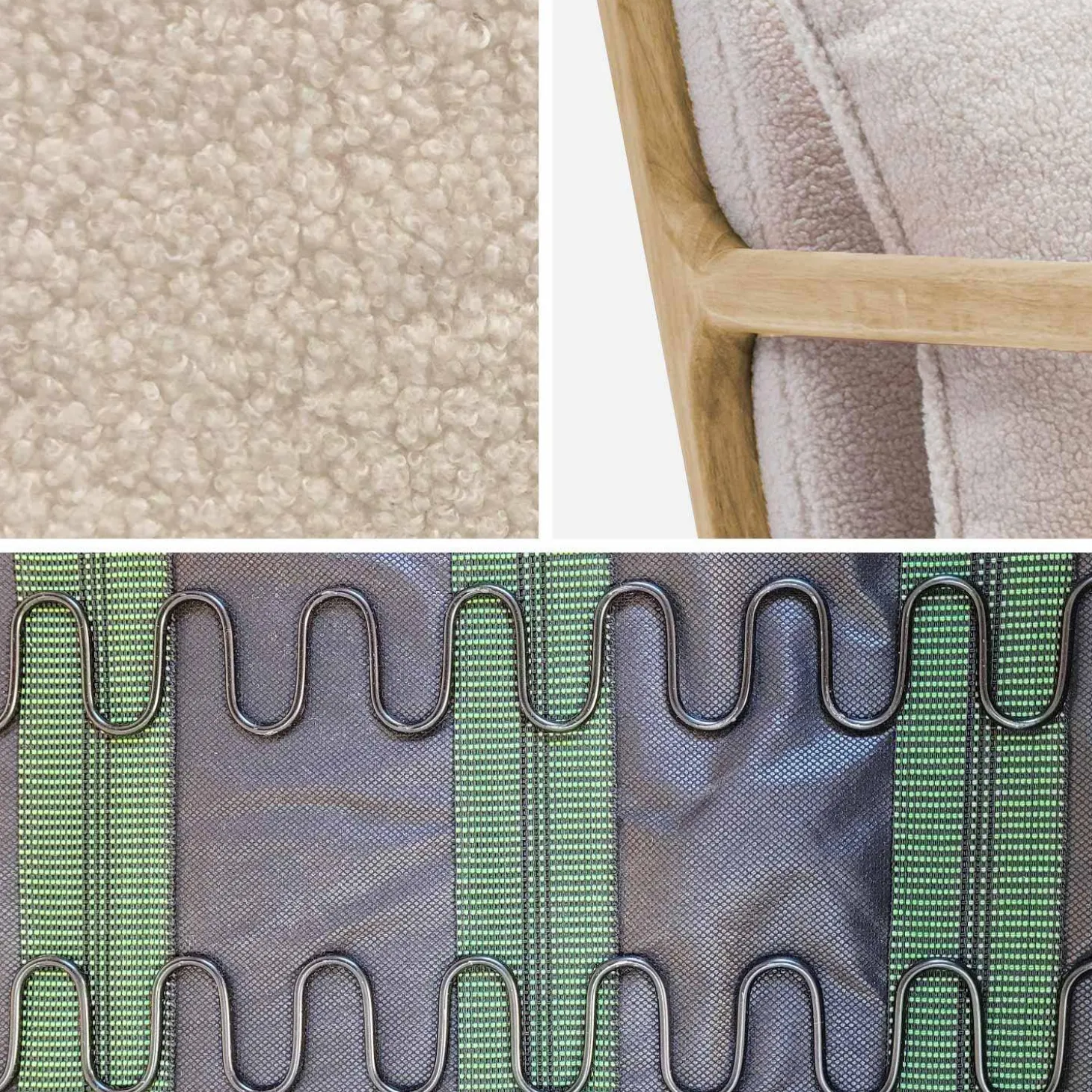 Scandi-style boucle wooden armchair with cushion
