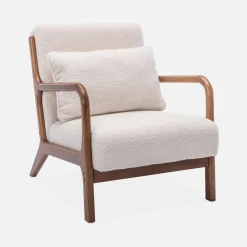 Scandi-style boucle wooden armchair with cushion