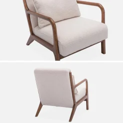 Scandi-style boucle wooden armchair with cushion