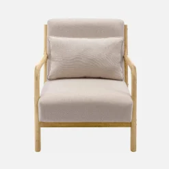 Scandi-style wooden armchair with cushion