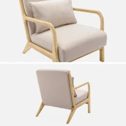 Scandi-style wooden armchair with cushion