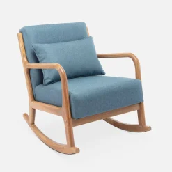 Scandi-style wooden rocking chair with cushion