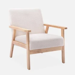 Scandi-style wood frame armchair in boucle fabric