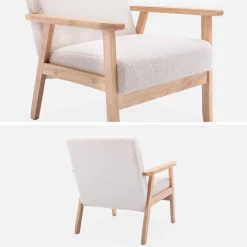 Scandi-style wood frame armchair in boucle fabric