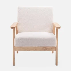 Scandi-style wood frame armchair in boucle fabric