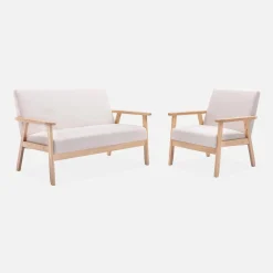 Scandi-style wood frame upholstered armchair