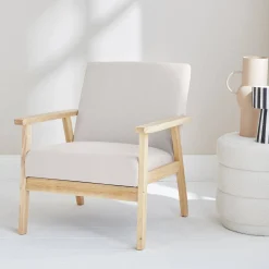 Scandi-style wood frame upholstered armchair