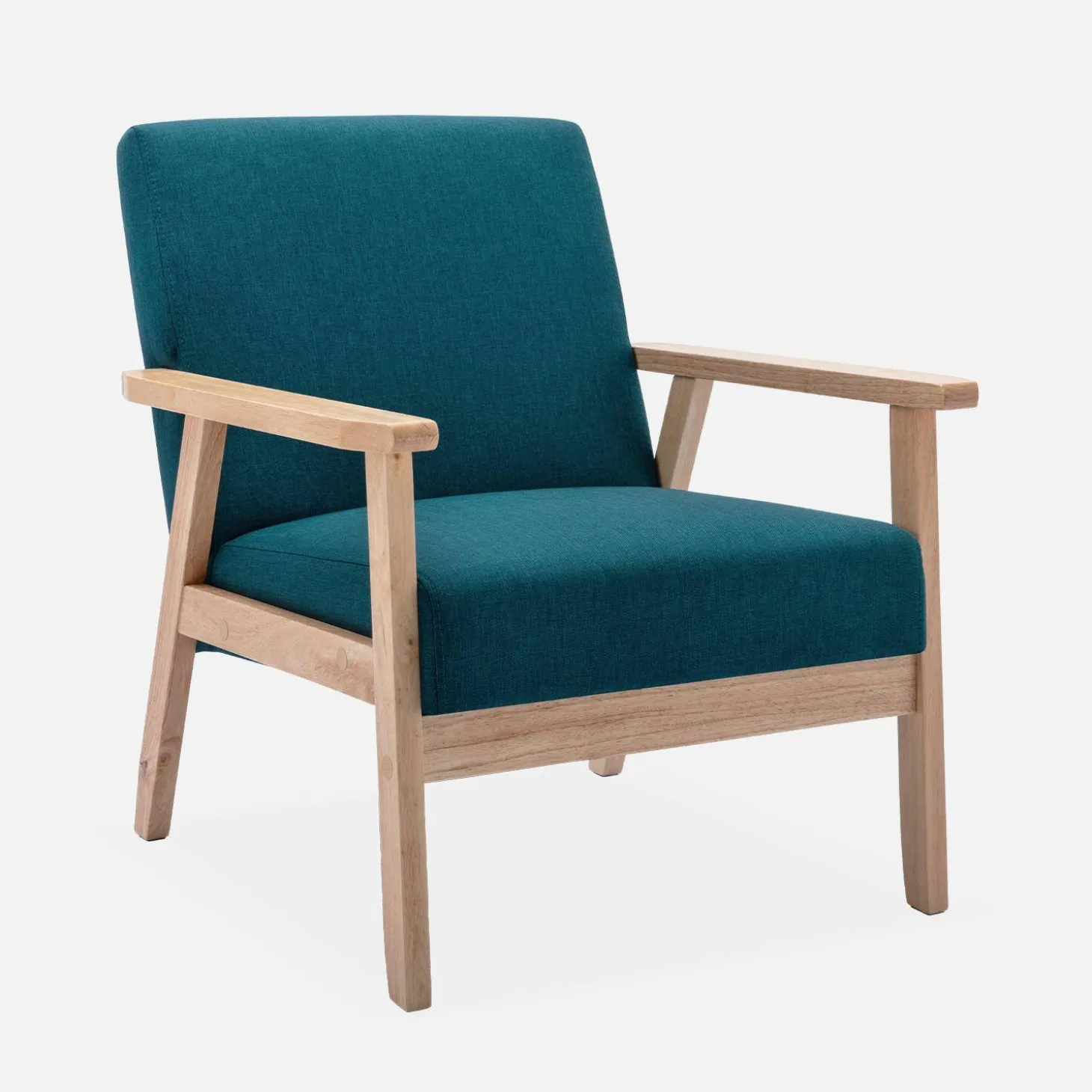 Scandi-style wood frame upholstered armchair