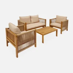 4-seater acacia wood and rope garden sofa set