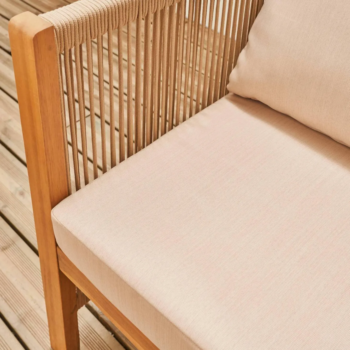4-seater acacia wood and rope garden sofa set