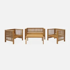 4-seater acacia wood and rope garden sofa set