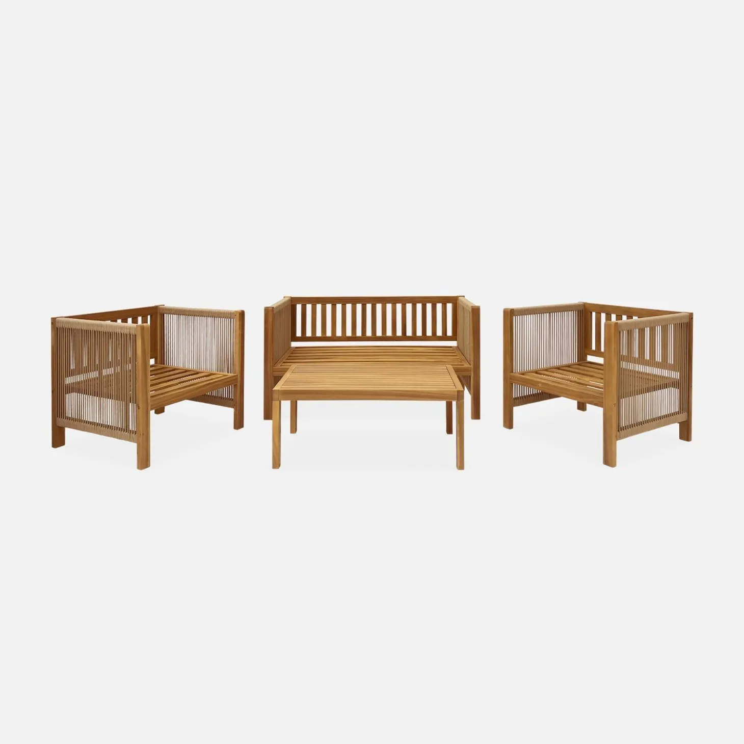 4-seater acacia wood and rope garden sofa set